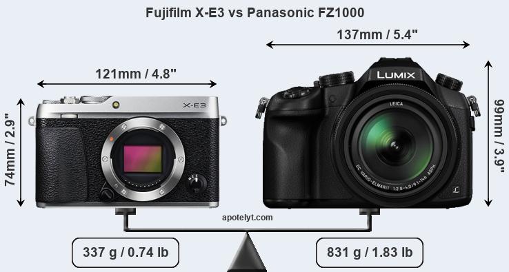 Size Fujifilm X-E3 vs Panasonic FZ1000
