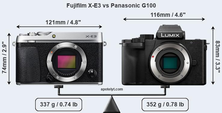 Size Fujifilm X-E3 vs Panasonic G100