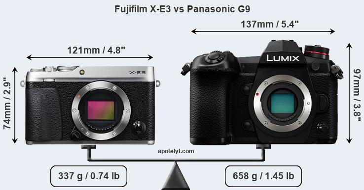 Size Fujifilm X-E3 vs Panasonic G9