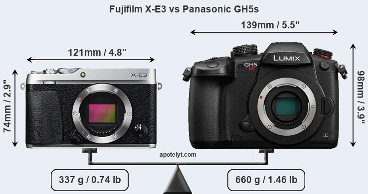 Size Fujifilm X-E3 vs Panasonic GH5s