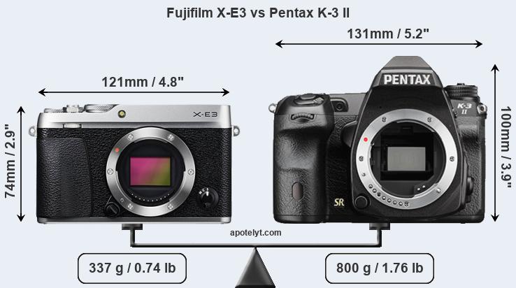 Size Fujifilm X-E3 vs Pentax K-3 II