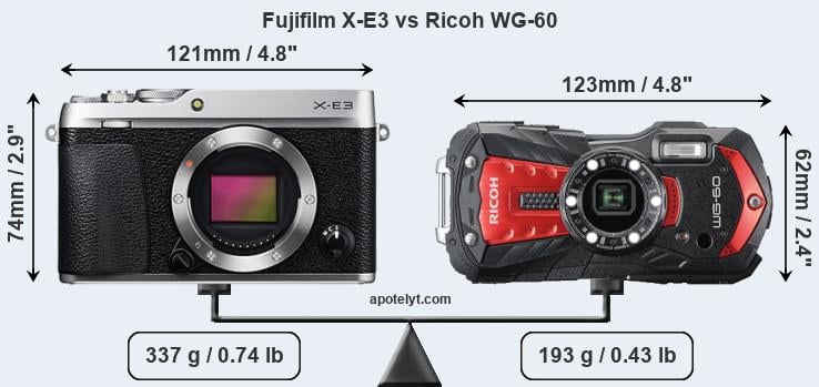 Size Fujifilm X-E3 vs Ricoh WG-60