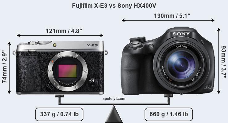 Size Fujifilm X-E3 vs Sony HX400V
