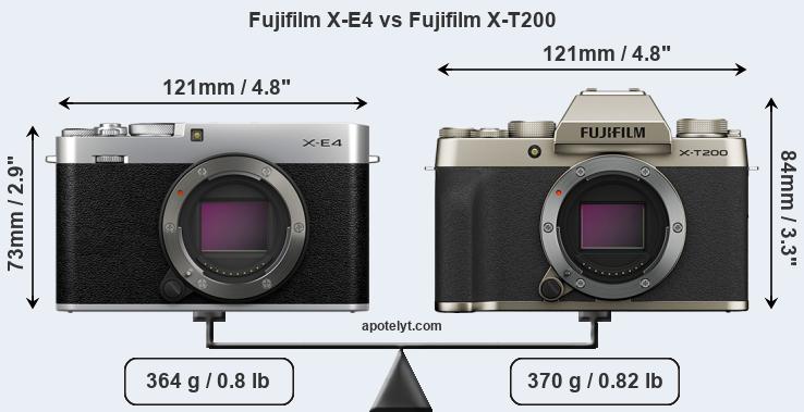 Size Fujifilm X-E4 vs Fujifilm X-T200