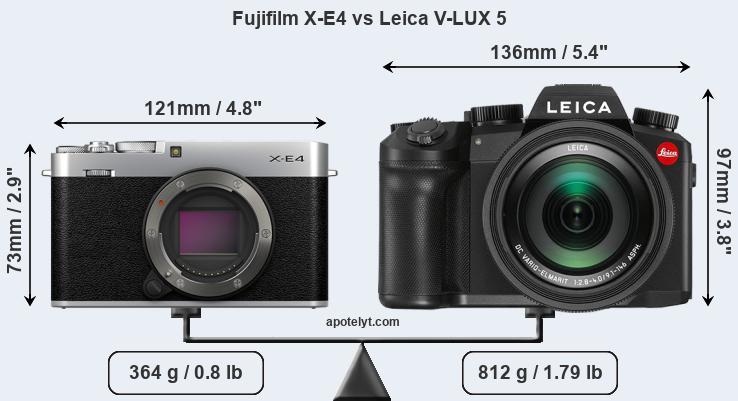 Size Fujifilm X-E4 vs Leica V-LUX 5
