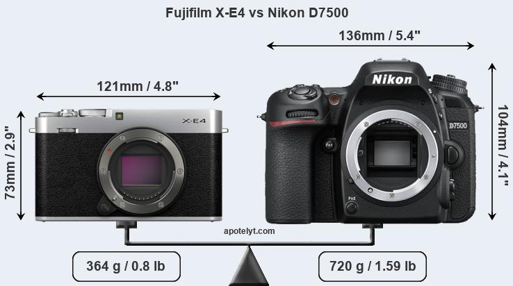 Size Fujifilm X-E4 vs Nikon D7500