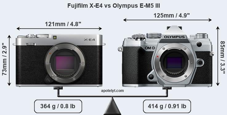 Size Fujifilm X-E4 vs Olympus E-M5 III