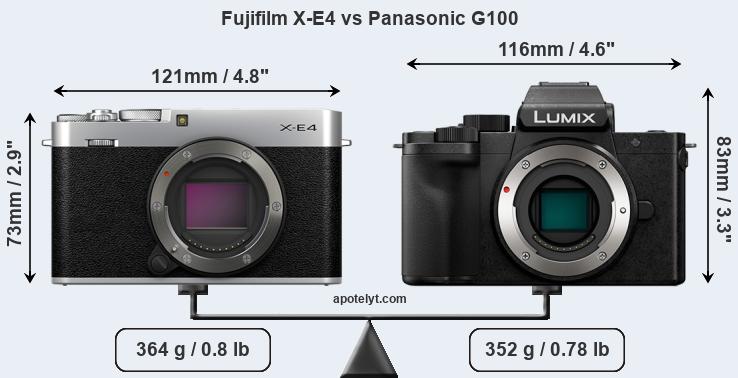 Size Fujifilm X-E4 vs Panasonic G100