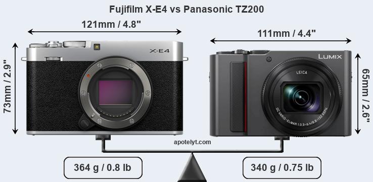 Size Fujifilm X-E4 vs Panasonic TZ200