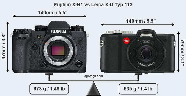 Size Fujifilm X-H1 vs Leica X-U Typ 113