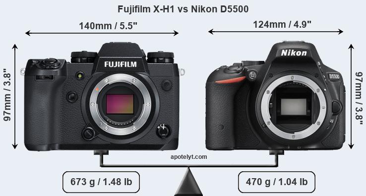Size Fujifilm X-H1 vs Nikon D5500