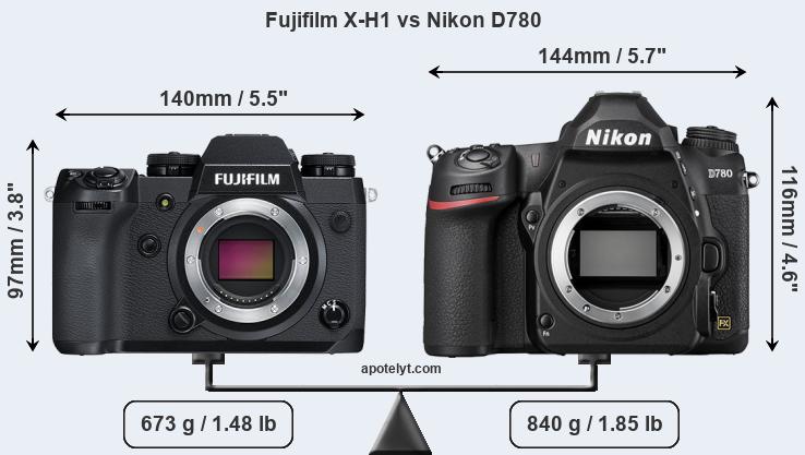 Size Fujifilm X-H1 vs Nikon D780
