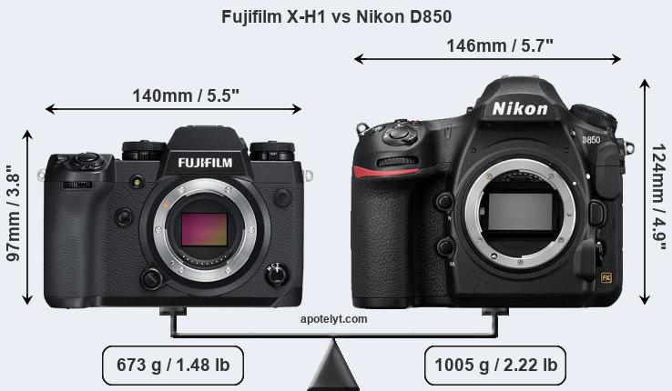 Size Fujifilm X-H1 vs Nikon D850