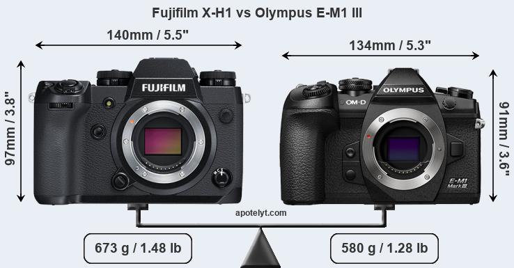 Size Fujifilm X-H1 vs Olympus E-M1 III