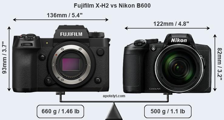 Size Fujifilm X-H2 vs Nikon B600