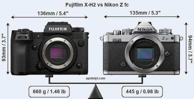 Size Fujifilm X-H2 vs Nikon Z fc
