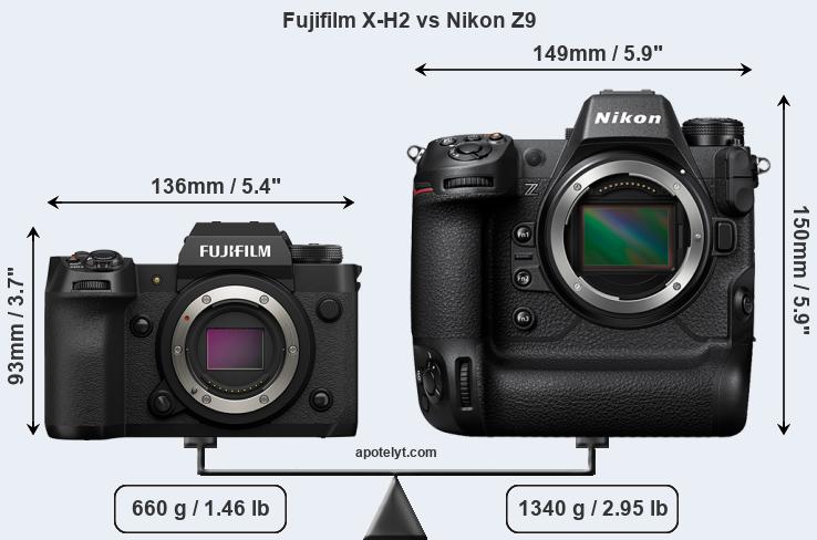 Size Fujifilm X-H2 vs Nikon Z9
