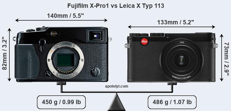 Size Fujifilm X-Pro1 vs Leica X Typ 113