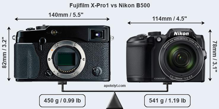 Size Fujifilm X-Pro1 vs Nikon B500
