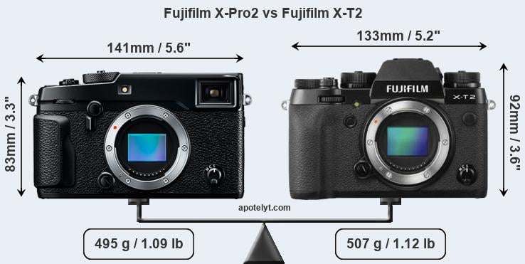 Size Fujifilm X-Pro2 vs Fujifilm X-T2