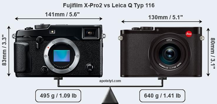 Size Fujifilm X-Pro2 vs Leica Q Typ 116
