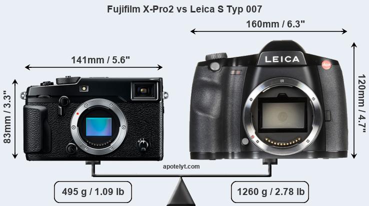 Size Fujifilm X-Pro2 vs Leica S Typ 007