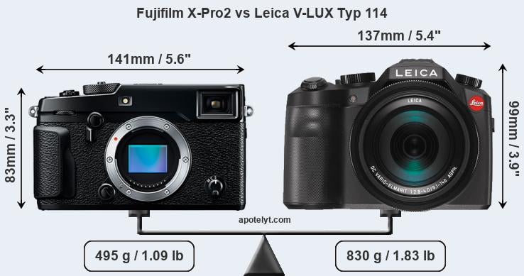 Size Fujifilm X-Pro2 vs Leica V-LUX Typ 114