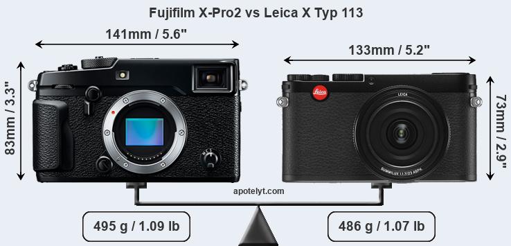 Size Fujifilm X-Pro2 vs Leica X Typ 113