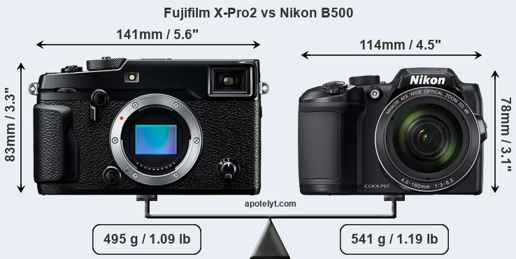 Size Fujifilm X-Pro2 vs Nikon B500