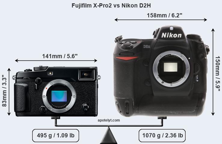 Size Fujifilm X-Pro2 vs Nikon D2H