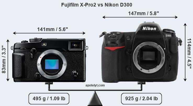 Size Fujifilm X-Pro2 vs Nikon D300
