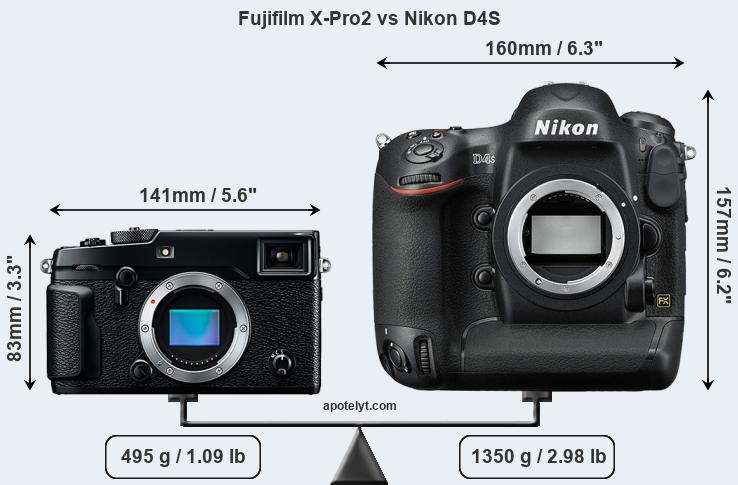 Size Fujifilm X-Pro2 vs Nikon D4S