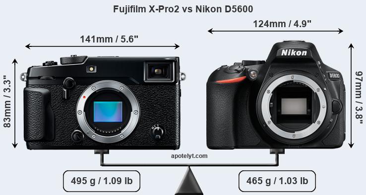 Size Fujifilm X-Pro2 vs Nikon D5600