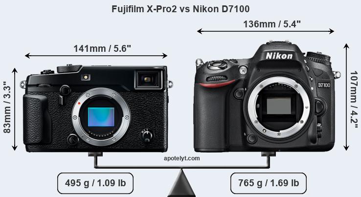 Size Fujifilm X-Pro2 vs Nikon D7100
