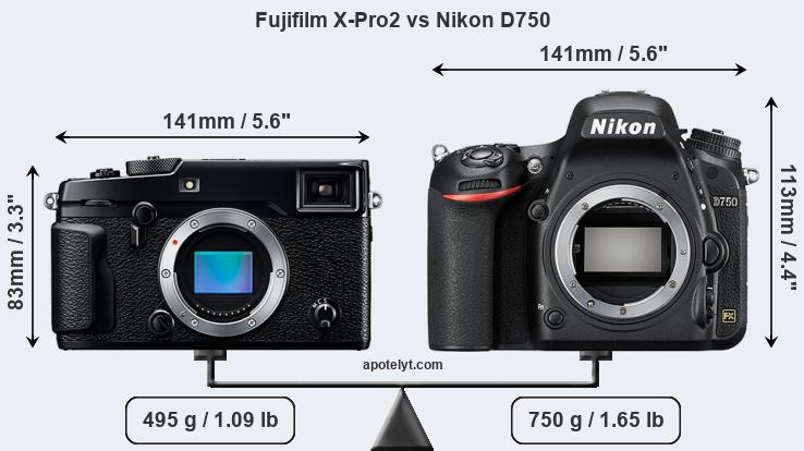 Size Fujifilm X-Pro2 vs Nikon D750