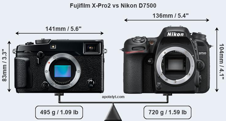 Size Fujifilm X-Pro2 vs Nikon D7500