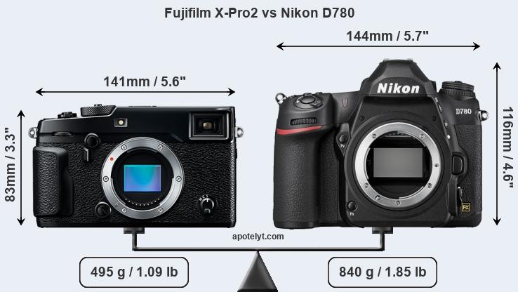 Size Fujifilm X-Pro2 vs Nikon D780