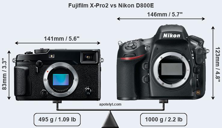Size Fujifilm X-Pro2 vs Nikon D800E