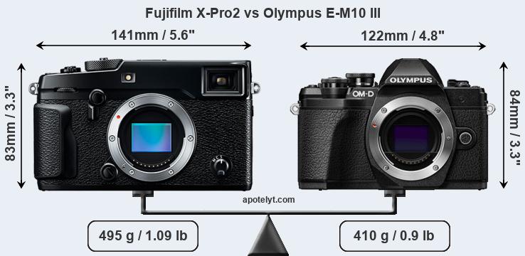 Size Fujifilm X-Pro2 vs Olympus E-M10 III