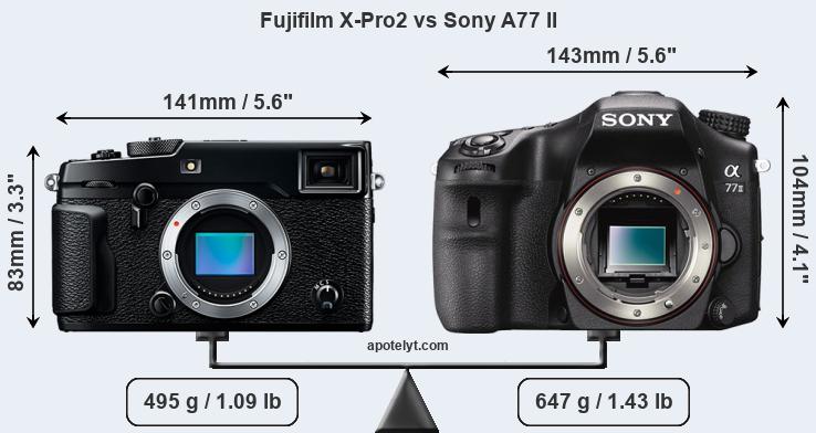 Size Fujifilm X-Pro2 vs Sony A77 II