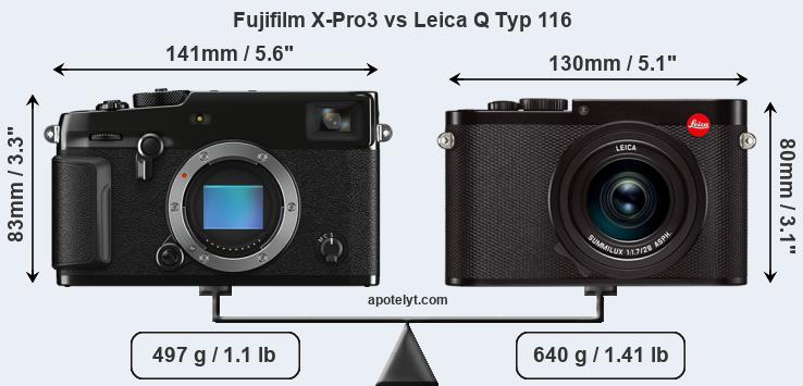 Size Fujifilm X-Pro3 vs Leica Q Typ 116