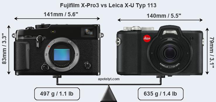 Size Fujifilm X-Pro3 vs Leica X-U Typ 113