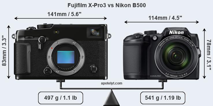 Size Fujifilm X-Pro3 vs Nikon B500