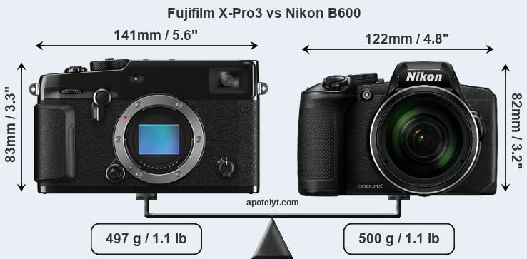 Size Fujifilm X-Pro3 vs Nikon B600