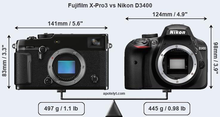 Size Fujifilm X-Pro3 vs Nikon D3400