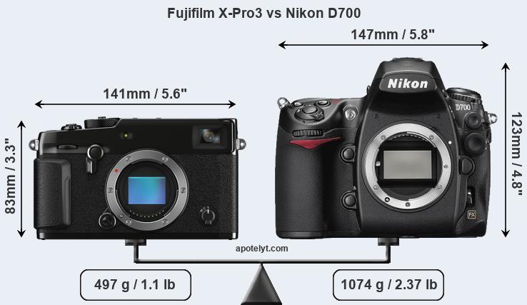 Size Fujifilm X-Pro3 vs Nikon D700