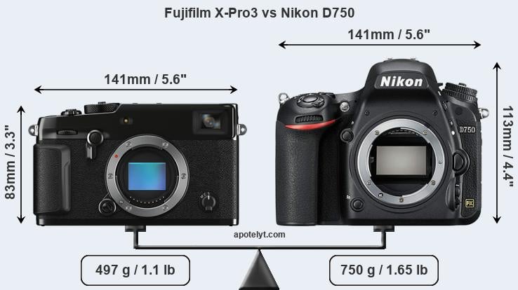 Size Fujifilm X-Pro3 vs Nikon D750