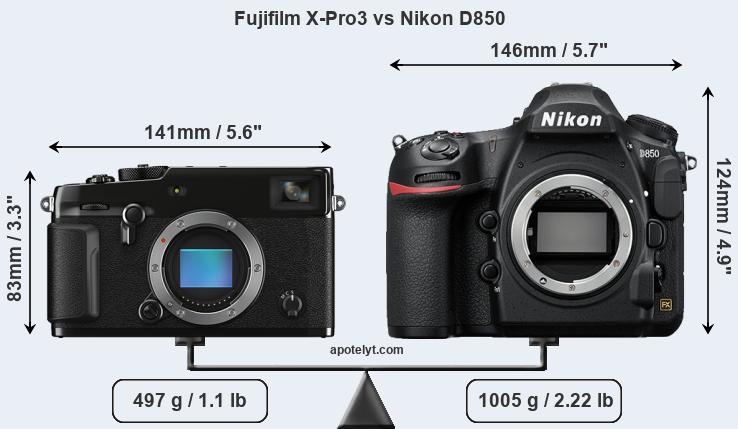 Size Fujifilm X-Pro3 vs Nikon D850