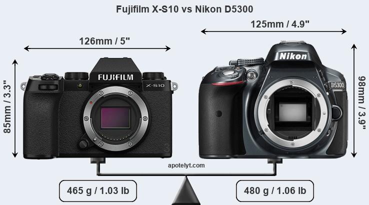Size Fujifilm X-S10 vs Nikon D5300