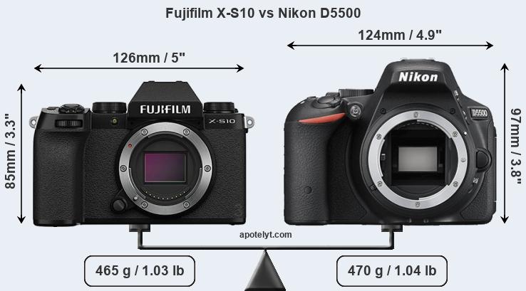Size Fujifilm X-S10 vs Nikon D5500